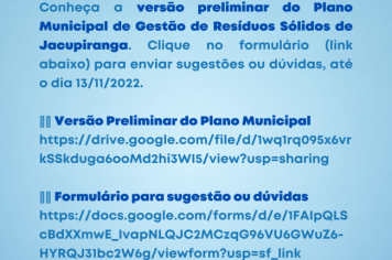 Conheça a versão preliminar do Plano Municipal de Gestão de Resíduos Sólidos de Jacupiranga