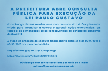 A Prefeitura Municipal de Jacupiranga abre consulta pública para execução da Lei Paulo Gustavo