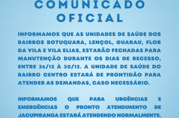 Comunicado Oficial - Secretária de Saúde