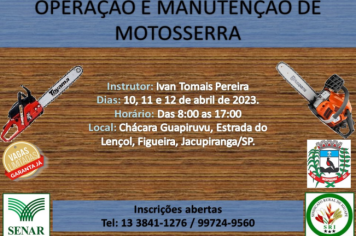 Curso de Operação e Manutenção de Motosserra está com inscrições abertas 