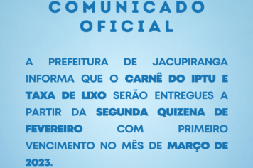 Comunicado Oficial - Carnê do IPTU e Taxa de Lixo 2023