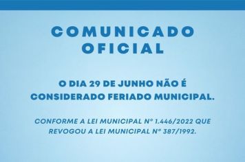 Comunicado Oficial - Feriado Municipal