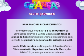 Semana das Crianças de 18 a 22 de Outubro