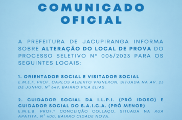 Comunicado Oficial - Alteração do local de prova