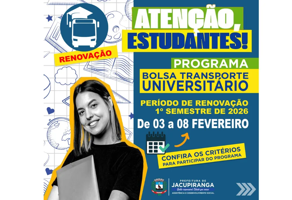 RENOVAÇÃO ABERTA: Bolsa Transporte Universitário 2026!