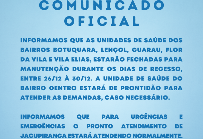 Comunicado Oficial - Secretária de Saúde