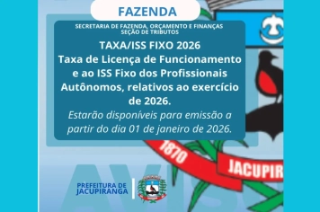  Taxa de Licença de Funcionamento e ao ISS Fixo dos Profissionais Autônomos
